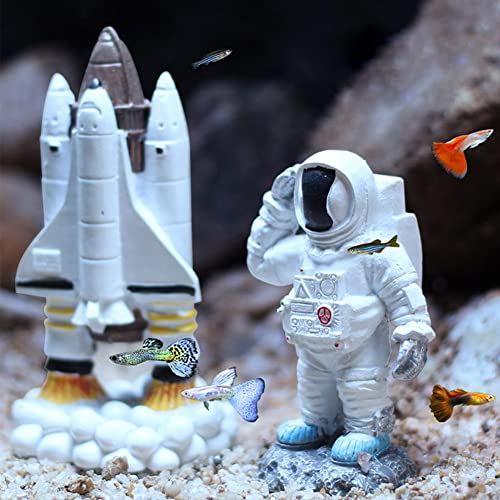 WAYUTO 2Pcs Space Astronaut Spacecraft Aquarium Decoration Astronaut Landscape Desktop Fish Tank Decor Spaceship Rocket Ornaments for Home Decoration