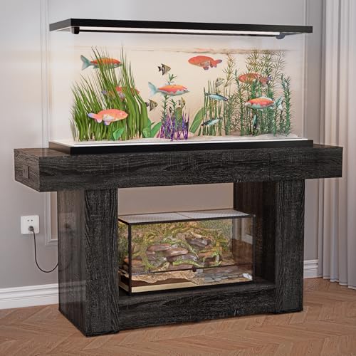 55–75/90 Gallon Aquarium Stand, Heavy Duty Fish Tank Stand for Turtle,Reptile&Amphibians,MDF Board Tabletop with Drawer&Power Outlet,Reinforced Metal Frame Upload 1000LBS Black Wood - color: Black wood