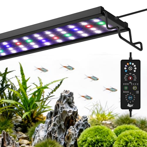 AQQA Aquarium Plant Light Full Spectrum LED Fish Tank Light IP68 Waterproof with 24/7 Natural Mode & DIY RGBW Mode, 9 Colors & 10-Level Brightness Adjustable, 6 Timer Settings for 32"-40" Tank (30W) - size: 32-40inch