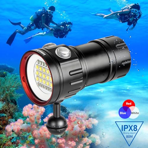 B15 Dive Light Underwater Flashlight 8000Lumens Underwater Video Lights 80m Scuba Dive Light Diving Flashlight for Under Water Sports,Underwater Video Shooting and Photography - color: Sealion B15