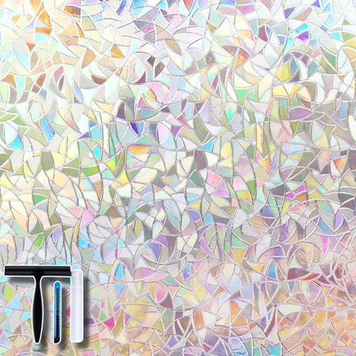 Volcanics Privacy Film with Installation Tools, Static Clings Vinyl 3D Decals Stickers Rainbow Film for Glass Door Heat Control Anti UV 35.4 x 78.7 Inches - color: Multicolor, size: 35.4" X 78.7"