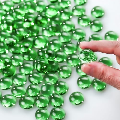 CYS EXCEL Green Glass Gemstone Beads Vase Fillers (2 LBS) Flat Marble Beads Multiple Color Choices Aquarium Decor Rocks Floral Stones Decorative Mosaic Glass Gem Pebbles - color: Green, size: 2 lb