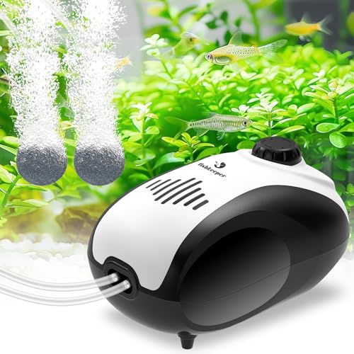 fishkeeper Aquarium Air Pump, 4W/5W Fish Tank Air Pump Adjustable Air Valve Quiet Bubbler Aerator Pump with Air Stone/Tubing/Check Valve Up to 160 Gallon
