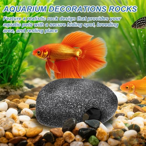 Aquarium Decorations Rocks, 6.7x4.7x3.1 Inch Betta Hide Resin Realistic Fish Tank Ornaments, 2Pcs(Grey), Intended for Small Fish/Shrimp/Guppy - size: 6.7x4.7x3.1 Inch