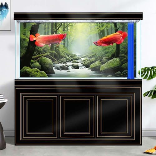 30X18IN Tropical Forest Terrarium Background, Natural Green Forest Tree Reptile Habitat Background, Misty Rainforest Aquarium Background, with 8 EVA Double-Sided Tape - color: Forest, size: 30X18in/75X45cm