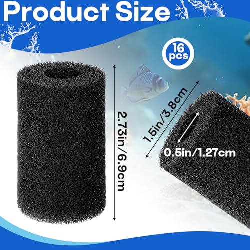 16-Pack Intake Strainer Sponge Replacement, Fits Freshwater & Saltwater Aquariums, Preventing Clogging and Extending the Lifespan of the Water Pump