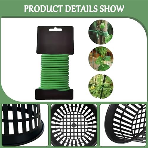 5 Pack 11 Inch Heavy Duty Hydroponic Net Pots, Black Strong Plastic Slotted Mesh Baskets for Orchids, Staghorn Ferns and Airy Grid Planters, with Support Wire