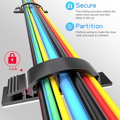 XHF 50pcs Adhesive Cable Wire Clips Black, Outdoor Cable Management Wire Organizer Cord Holder for Under Desk, Car, Wall, TV PC Ethernet Cable - color: Black, size: 3 cords slots-50pcs