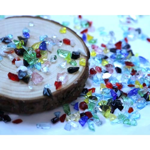 Multiple Color Mixing Crushed Glass Chips,Glitter Fine Sand,Irregular Iridescent Piece,Broken Glass for DIY Jewelry Resin Art Making Or Vase Filling Gem Painting Home Decoration(100g) - color: Multicolor