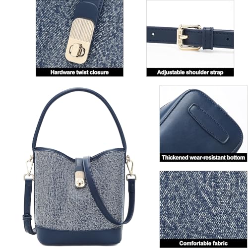 FOXLOVER Coated Canvas Bucket Crossbody Bags for Women Top-Handle Handbags Small Satchel Purse Trendy Twist Lock - color: Blue