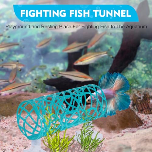Betta Fish Tube Tunnel Toy, Betta Fish Tank Accessories Decorations, Betta Hammock Bed, Shrimp Guppies Hideout (Blue)