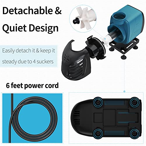 Uniclife Aquarium 550 GPH Submersible and Inline Water Pump 45W 6.5ft High Lift AC 120 V Quiet Compact Return Pump with 6 ft. Power Cord for Fish Tanks Pond Waterfalls Fountains Sumps and Gardens - size: 550GPH