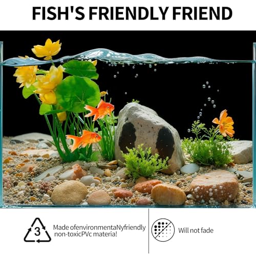 Artificial Lotus Flowers for Aquarium Fish Tank Plants Decorations, 2 Pack, 8.3" High, with Yellow and Pink Blossoms, Green Stems and Leaves, Perfect for Aquarium Decor