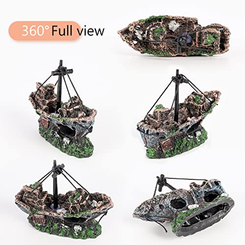 Raeasily Fish Tank Decoration Aquarium Accessories,Shipwreck Decor,Resin Material Sunken Ship Decorations for Fish Favors, Multi, 10 * 10
