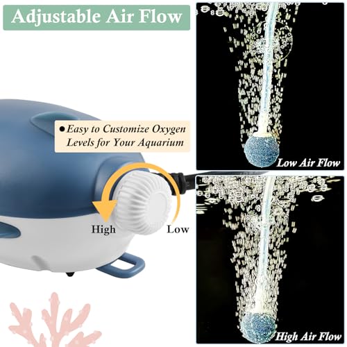 Dirvin 2W Silent Aquarium Air Pump -45GPH Small Fish Tank Bubbler, Adjustable Aquarium Aerator with Accessories for 5-20 Gallon Fish Tank