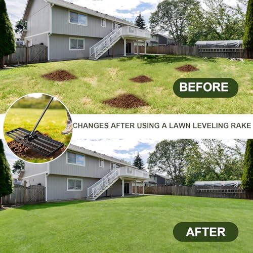 Lawn Leveling Rake for Yard Soil with 7 Feet Adjustable Handle Lawn Leveler, Heavy Duty Yard Leveling Rake Tool Anti-Flip for Soil Golf Courses/Yard Rakes for Lawns (30"x10" rake) - size: 30"x10" rake