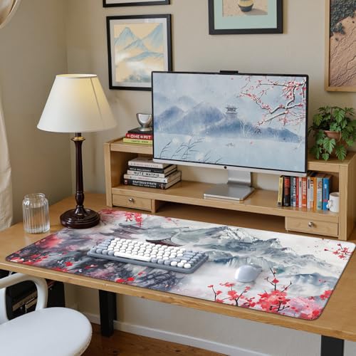 iCasso Desk Protector Mat, Large Japanese Mouse Pad, Stable Rubber Base Mousepad with Stitched Edges, Keyboard Mouse Mat Desk Pad for Work, Game, Office, Home(Sakura) - color: Sakura
