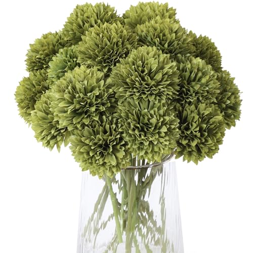 Kimura's Cabin 20pcs Green Artificial Flowers Silk Fake Chrysanthemums Flower Faux Mums Ball Flowers,Wedding Bouquets Home St Patricks Day Decor Floral Arrangement Table Centerpiece - color: Green