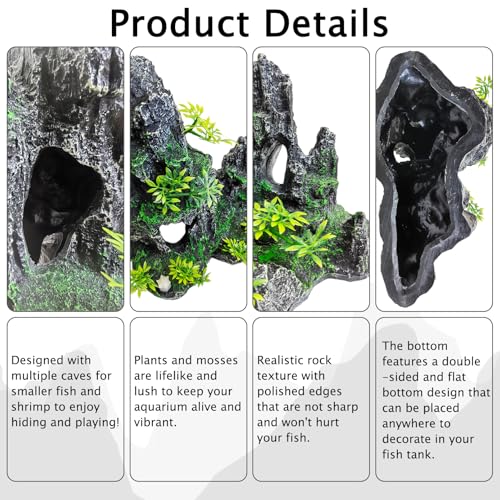 kathson Aquarium Mountain View Stone Resin Fish Tank Decoration Betta Hideout Caves Rockery Landscape Tree Aquarium Decorations Large Rock Hiding Cave Decor for Small Fish Shrimp Play Ornament - size: 9.5〞L x 5.12〞W x 10.24〞H