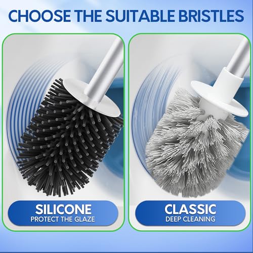 BOOMJOY Toilet Brush and Holder Set, Silicone Toilet Bowl Cleaner Brush, Toilet Scrubber Brush with Tweezers for Bathroom Cleaning, RV Accessories and House Organization Must-Haves - Green/Aqua - color: Green