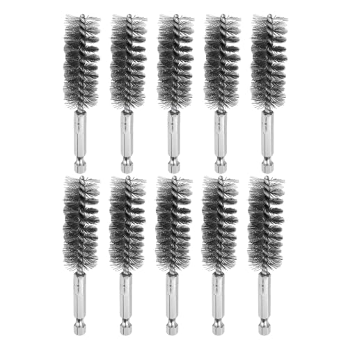 HARFINGTON 10Pcs Stainless Steel Bore Brush 18mm Dia 4" Long Cleaning Twisted Wire Brush with Handle 1/4" Hex Shank for Tubes, Ports, Bearings - size: 18mm