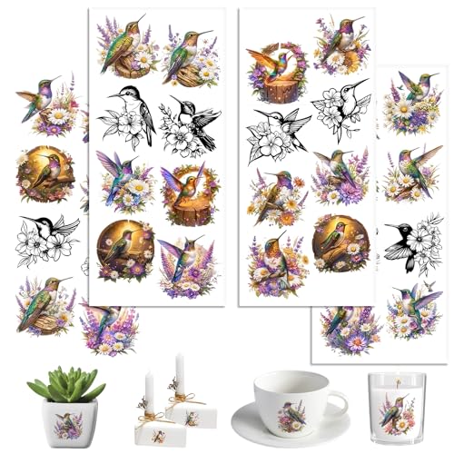UV DTF Cup Wraps, 4 Sheets Humming Bird Transfer Stickers for 16oz Glass, Rub On Decals for Tumblers and Candlestick - style: Humming Bird