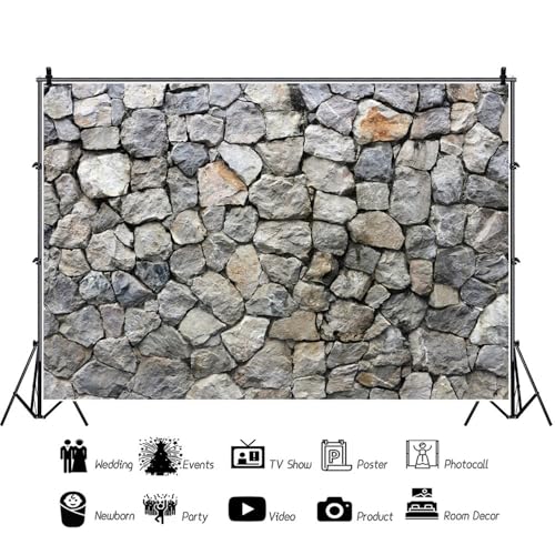 12x8ft Stone Wall Backdrop Natural Rock Wall Textured Photography Background Italy Stone House Town Ancient Palace Backdrops Vintage Garden Decoration Holiday Party Banner Rocky Fish Tank Background - size: 12x8ft