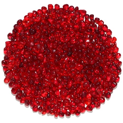 QYGL 0.55LB Red Clear Glass Pebbles, Tumbled Sea Glass Stones for Vase Fillers, Fish Tank Gravel, Aquarium Rocks, DIY Crafts, Plant Pots, Wedding & Home Decor, Transparent Glass Gemstones - color: Red