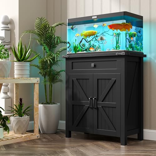 kepptory 20 Gallon Fish Tank Stand with Power Outlets, Farmhouse Decorative Aquarium Stand Furniture with Adjustable Shelves, 10-20 Gallon Reptile Turtle Tank Stand with Cabinet Storage (Black, 20GL) - color: Black, size: 27.6"L x 15.7"W x 31.5"H