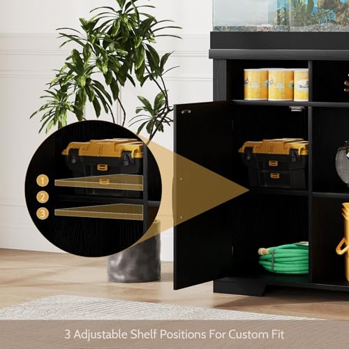 55-75 Gallon Fish Tank Stand with Power Outlet, Farmhouse 75 Gallon Aquarium Stand with Cabinet for Fish Tank Accessories Storage, Shelf, for Turtle Tank, Reptile Terrarium, 1000 LBS (Black-1) - color: Black-1