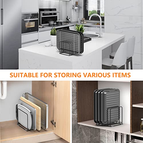 KORRTFID Kitchen Cabinet Organizer, Steel Cookware Holder, Divided Holder with 5 Slots for Skillets Baking Tray and Chopping Board Rack - Baking Pan Holder Storage (2 PCS) - style: 2 PCS