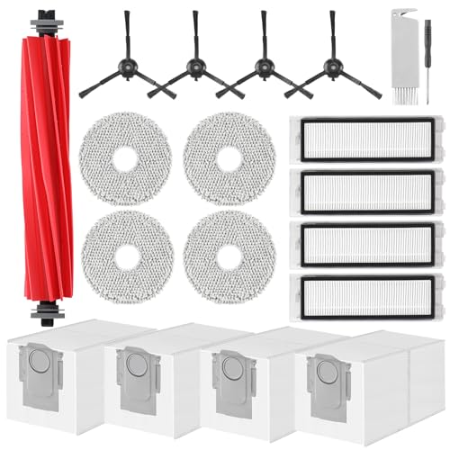 Accessories Kit Replacement for Roborock Q Revo/Qrevo 2R3W, QX Revo/QRT78 Robot Vacuum, 1 Main Brush, 4 Mop Pads, 4 HEPA Filters, 4 Black Side Brushes, 4 Dust Bags, 1 Cleaning Tool - color: Qrevo 2R3W Accessories