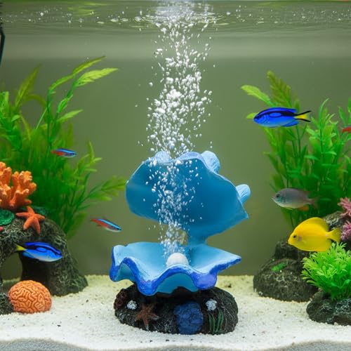 Aquarium Decoration with Air Stone Bubbler Shells Ornament Fish Tank Bubble Maker Aquarium Air Bubbling Great Addition for Fish Tank Aquarium（Blue Shell & Pearl） - color: Blue Shell & Pearl