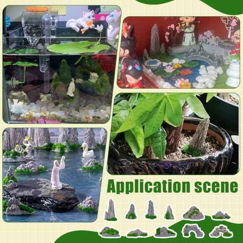 FINGERINSPIRE 12PCS Small Rockery Ornament 12 Style Resin Mini Rockery Decoration Mini Zen Garden Accessories Miniature Mountain for Bonsai Aquarium and Tabletop Display - style: Rockery Decoration