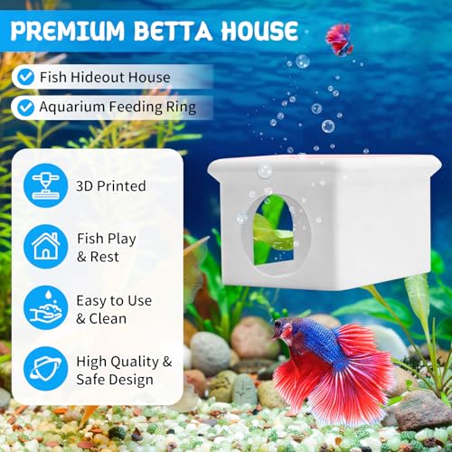 Floating Betta Fish Hammock Cave House for Aquarium, 3D Printed Betta Shrimp Feeder & Hideout Cave Toys, Small Aquarium Feeding Ring Decor, Turtle Fish Tank Decorations Accessories -White - color: Light White