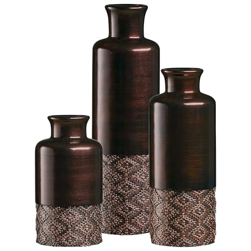 Creative Scents Dublin Brown Vases - Set of 3 Vases - Table Centerpieces for Dining Room, Kitchen Décor, Home Decor for Your Living Room, Dining Room, Bedroom, Office, Entry Table or Shelf Decor - color: Brown