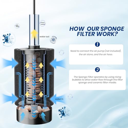 50-80 Gal Aquarium Sponge Filter with Ceramic Media and Bubble Diffuser Ultra Quiet Fish Tank Filters fit Breeding Fry Betta Shrimp Fish Tank (Medium(6 Pack) for 50-80 Gallon) - size: Medium(6 Pack) for 50-80 Gallon