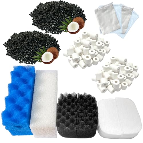 24 Pack Aquarium Media Kit Replacement for Fluval 206/207 Canister Filters, Replacement Bio Foam Filters, Activated Carbon & Ceramic Rings (2 Sets Maintenance Bundle) - size: 206/207Series