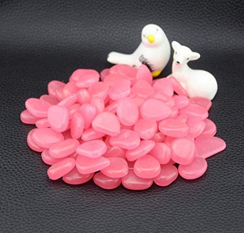 340pcs Glow in the Dark Garden Pebbles, Gardening Luminous Glow Stones Outdoor Decor Glowing Water Fish Tank Gravel (Pink) - color: Pink, size: 340