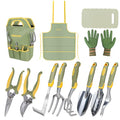 Set of 12 Garden Tool, iHansee Heavy-Duty Aluminum Gardening Hand Tools with Rubber Non-Slip Handle, Garden Apron, Gloves, Kneeling Pad and Storage Bag, Garden Hand Tools Starter Kit Landscaping Tools - style: Green