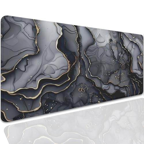 Dark Marble Desk Pad Mouse Pad,Large XL Retro Mouse Mat with Stitched Edges,Non-Slip Rubber Base Mousepad for Office PC Keyboard Laptop and Home Work Desk Mat(27.5X11.8 in) - color: Dark Marble