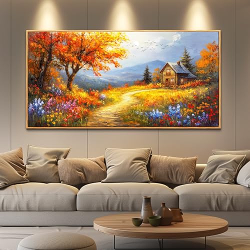 FUHAIHUA Large Wood Framed Wall Decor For Living Room Canvas Wall Art For Office Modern Wall Decorations For Bedroom Reddish Orange Tree Painting Farmhouse Pictures Artwork Room Home Decor 24x48 In - color: Reddish Orange Tree Wood Framed, size: 48"L x 24