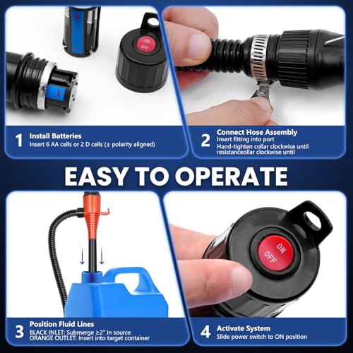 Portable Battery Powered Fuel Transfer Pump - 2.4GPM Handheld with Adjustable Flow for Gas, Diesel, Kerosene & Water