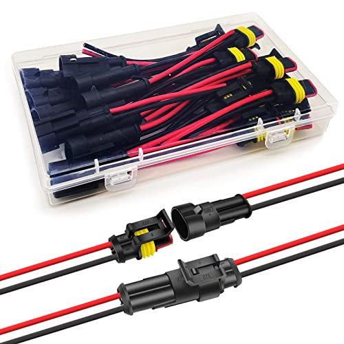 10 Kits 16 AWG 2 Pin Connector Waterproof Wire Connectors 2 Pin Automotive Electrical Connectors Quick Disconnect 2 Wire Connectors with 16 Gauge Wire - color: 2 pin 10 kits, size: 16 AWG