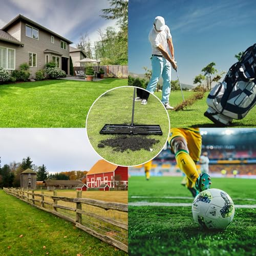 Lawn Leveling Rake, Steel Lawn Leveler with 30"x10" Ground Plate, 78" Adjustable Long Handle, Level Yard Tool for Grass, Golf Field, Level Soil or Dirt Ground, Black