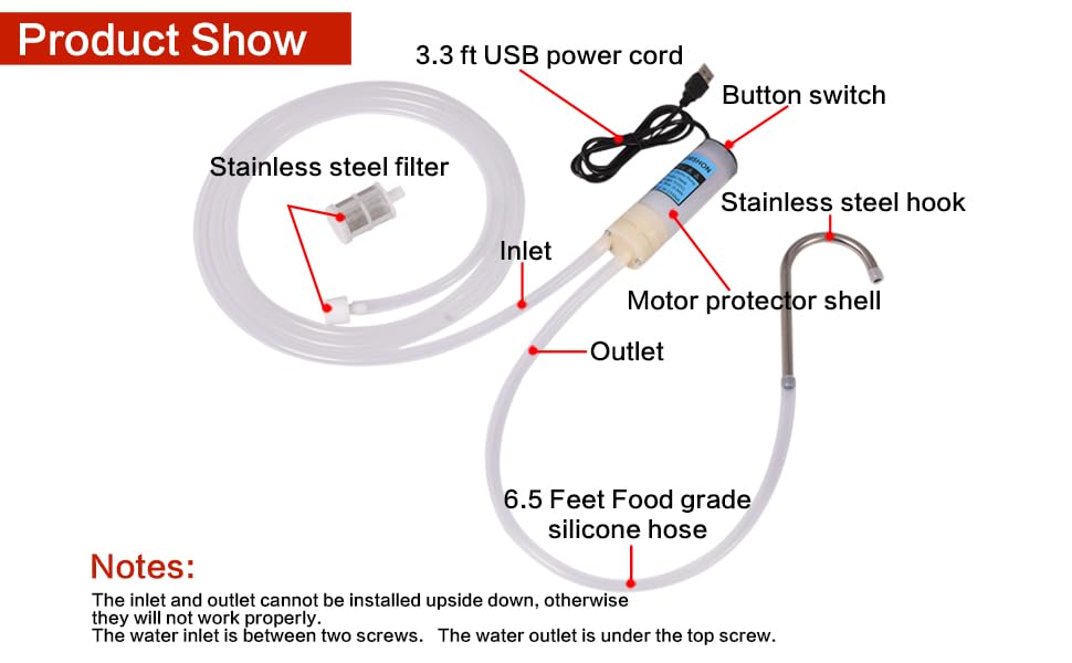 Portable USB DC 5V Food Grade Self Priming Siphon Pump with 6.5FT Hose, 2L/Min Low Noise Water Transfer Pump for Ice Maker, Coffee Machine and Water Cooling System