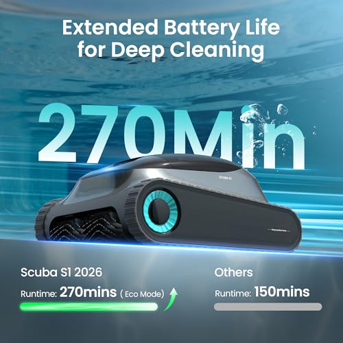 (Renewed) Aiper Scuba S1 (2026 Upgrade) Robotic Pool Cleaner, Weekly Custom Cleaning Plan, 270 Min Runtime, Over-the-Waterline Scrubbing, Smarter Navigation - color: Black
