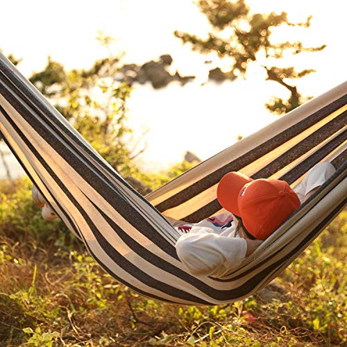 INNO STAGE Double Hammock with Tree Straps - Extra Large 2 Persons Hammock Portable Hanging Camping Bed for Patio, Backyard, Porch, Outdoor and Indoor Use - Soft Canvas Hammock with Carrying Bag - color: Blue White, size: XX-Large