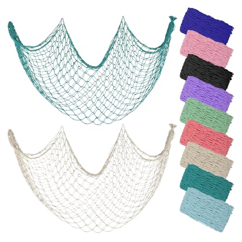 ZUEXT Beige & Aqua Decorative Fishing Net 80x40 Inch, 2PCS Large Picture Fish Net, Pirate Mermaid Net for Nautical Ocean Themed Under The Sea Party, Wall Hanging Fishnet for Photo Display - color: Beige & Aqua, size: 80" x 40" - 2 Pack