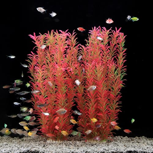 JIHAQUA 2 Pack Aquarium Decor Plastic Plants Extra Large 21 Inches Tall Fish Tank Decorations (Pink 2pcs) - color: Pink 2pcs